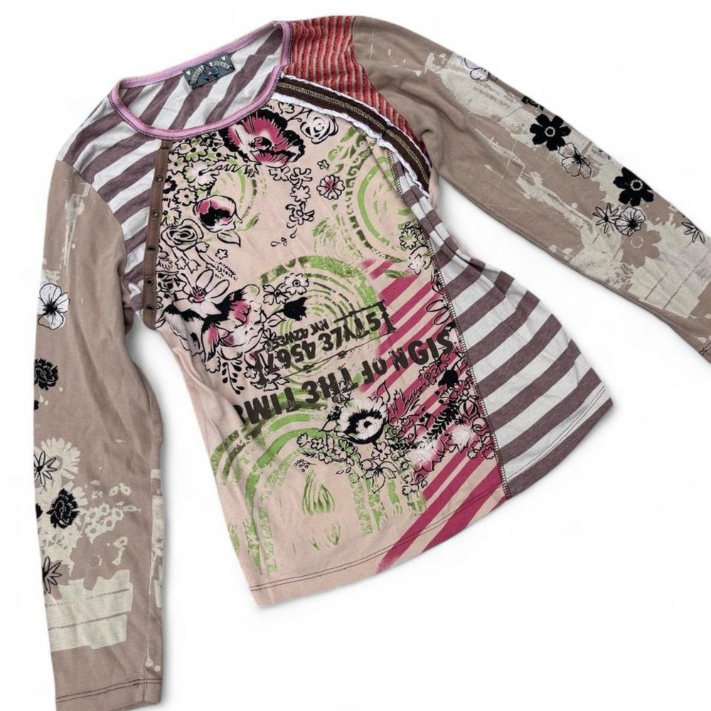 ✨RARE VINTAGE VANILLA SUGAR ARTSY COOL PATCHWORK LONG SLEEVE TOP SMALL✨ - Picture 2 of 8